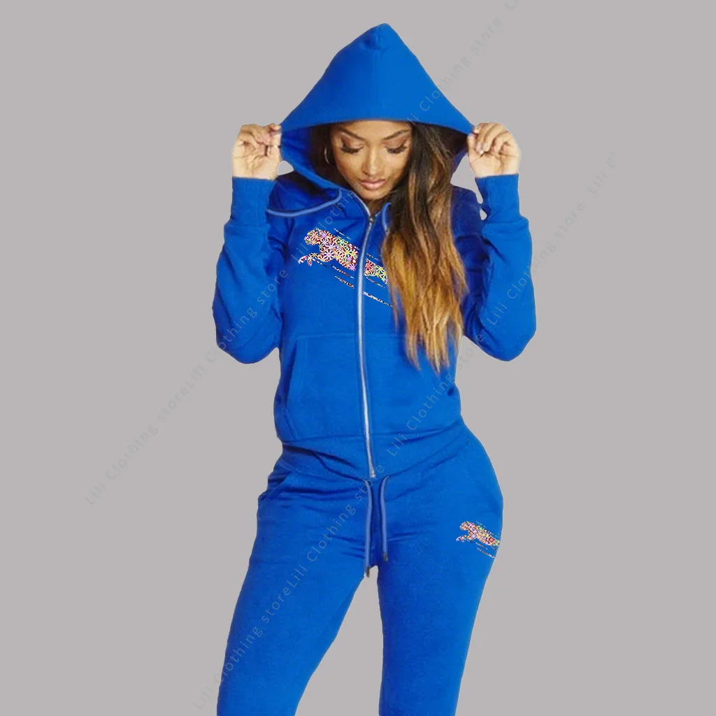 Traje de chándal para mujer, sudaderas con capucha estéticas, pantalones de chándal, conjunto de 2 piezas, cárdigan con cremallera, ropa deportiva de alta calidad, conjuntos de pantalones para mujer