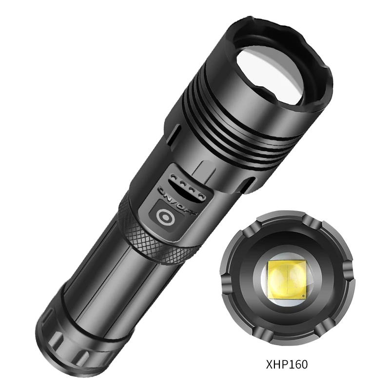 LCS XHP70/XHP160+COB Dual Light Source Flashlight Zoom Reverse Charging Torch 18650 Battery IPX4 Waterproof Outoor Flashlight