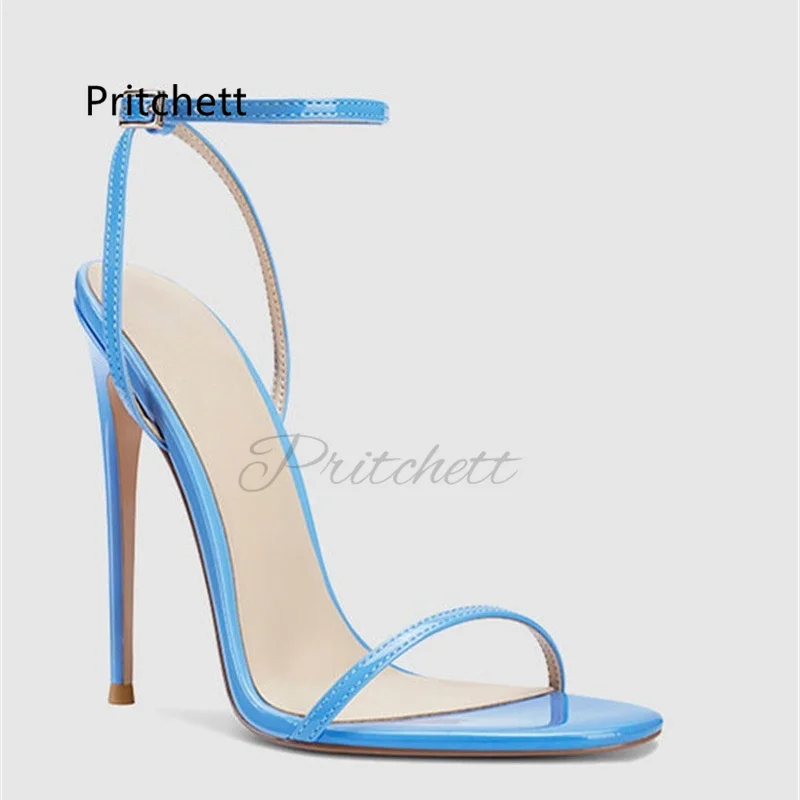 Women's High Heels One-Line Sandals Patent Leather Open Toe Buckle Strap Sexy Concise Banquet Dress Party Women's Shoes Summer