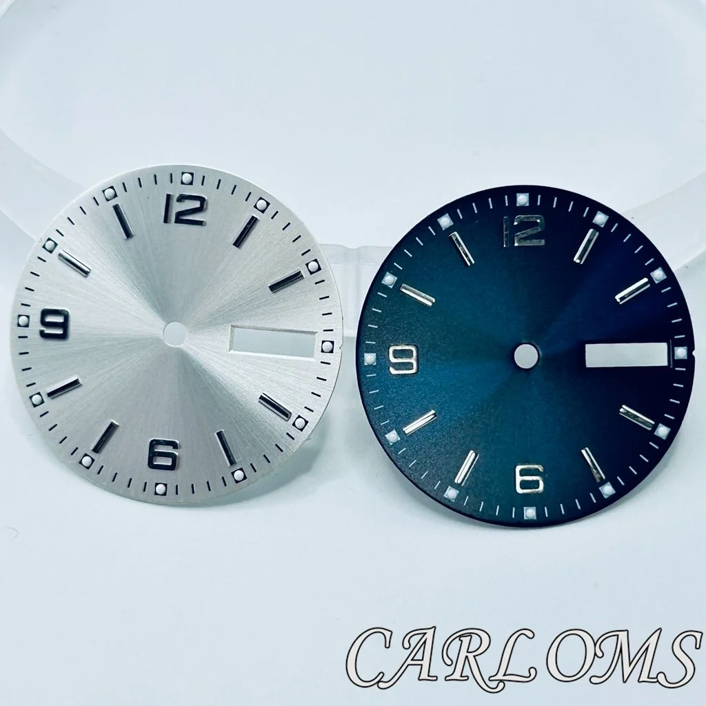 TOP 28.5mm NH36 4R36 Silver Blue Sterile Watch Dial Date Movement 3 O'clock 3.8 O'clock Crown