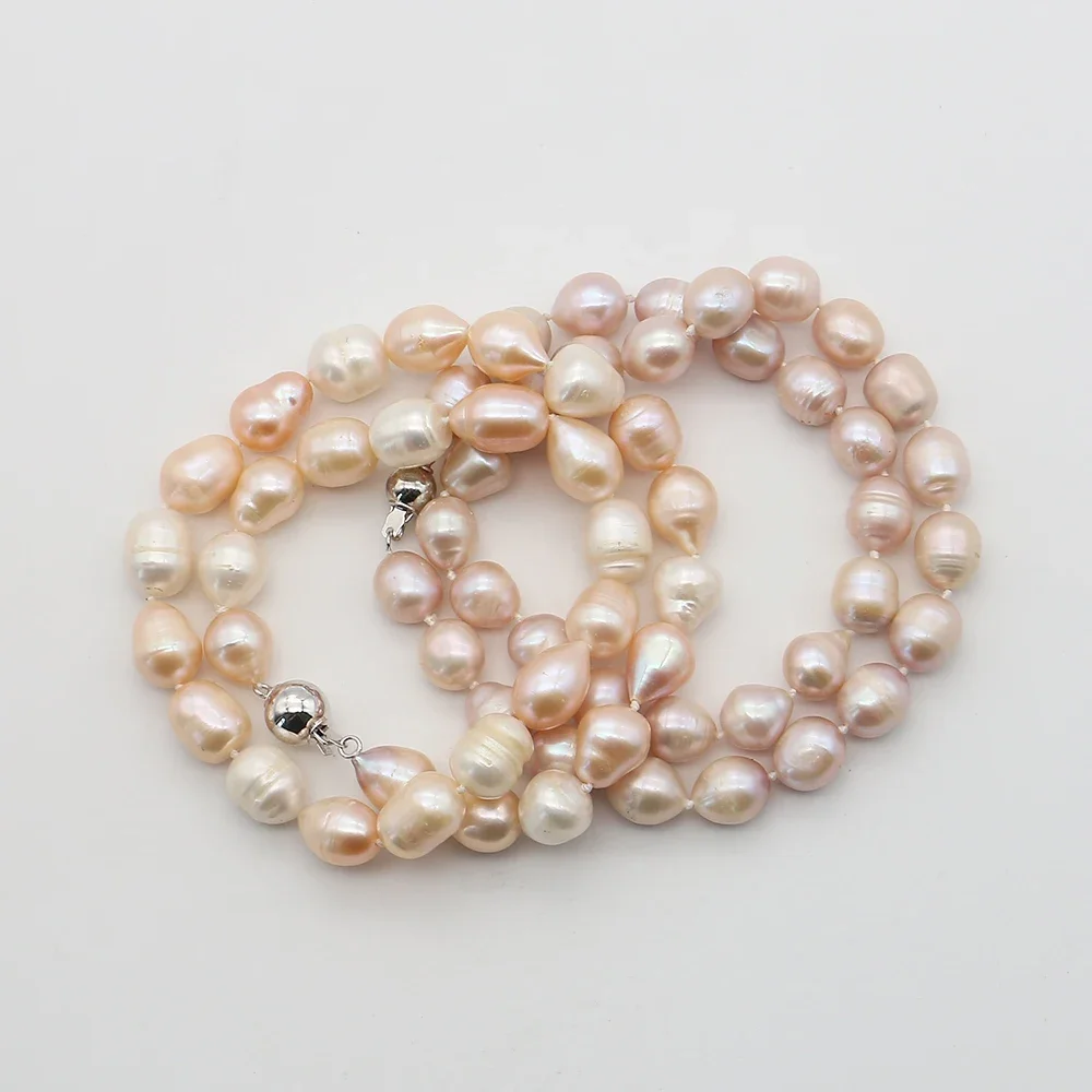 1strand Versatile Elegant Natural Freshwater Irregular Mixed-color Textured Rice Pearl Straight-hole Beaded Necklace Jewelry