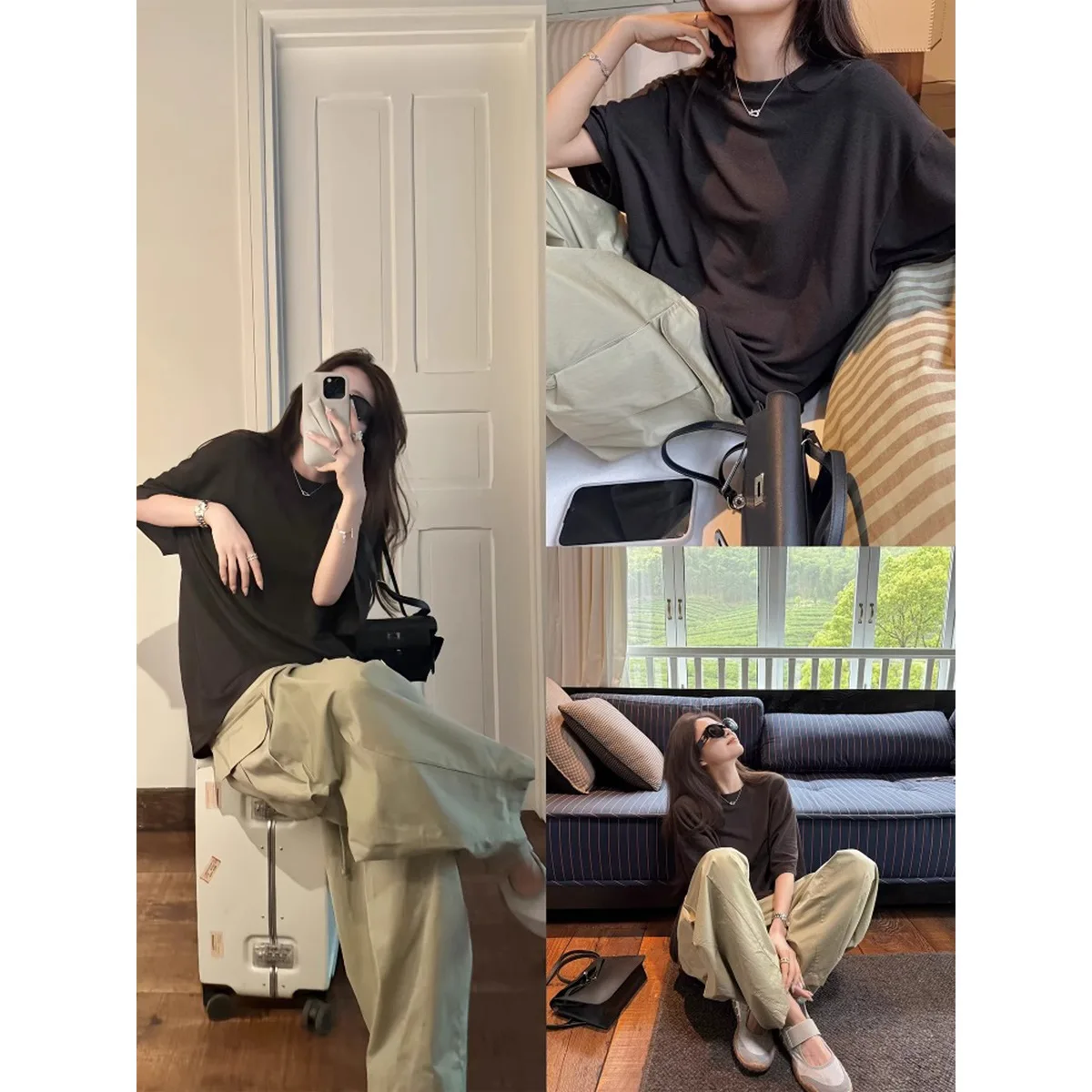 Women Tops Top Solid Round Neck Short Sleeve Casual Loose T Shirts Y2k Streetwear Elegant Work Tees Regular Splice Summer 2026