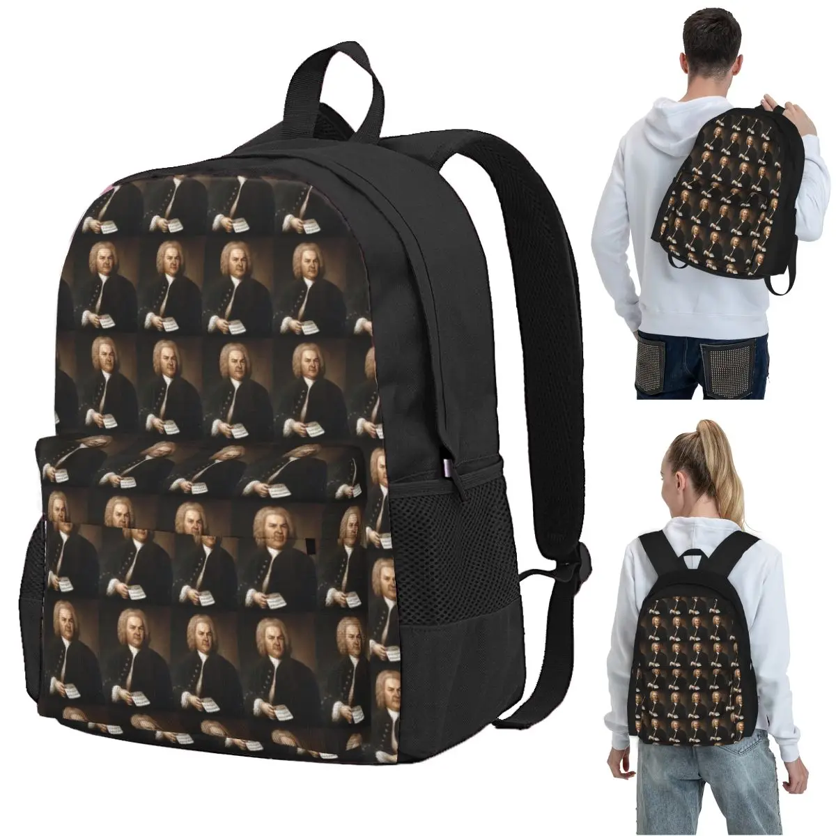 Johann Sebastian Bach, German Composer Backpack Student BookBag Kids School Bag Computer Shoulder Bags for Men Women