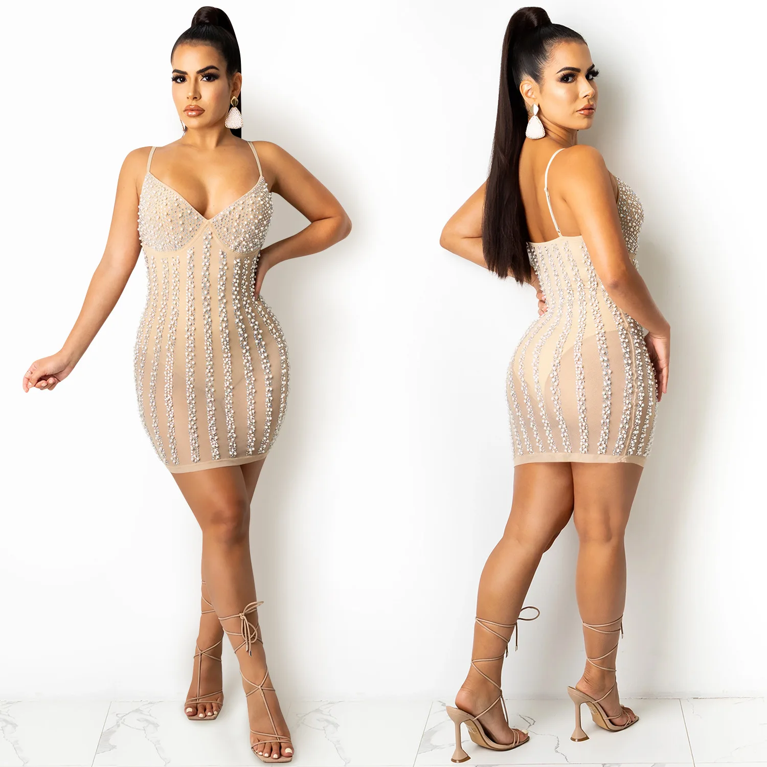 X5238 Vestido de mujer con perspectiva de correa colgante de diamante caliente estilo club nocturno nuevo producto de moda de verano