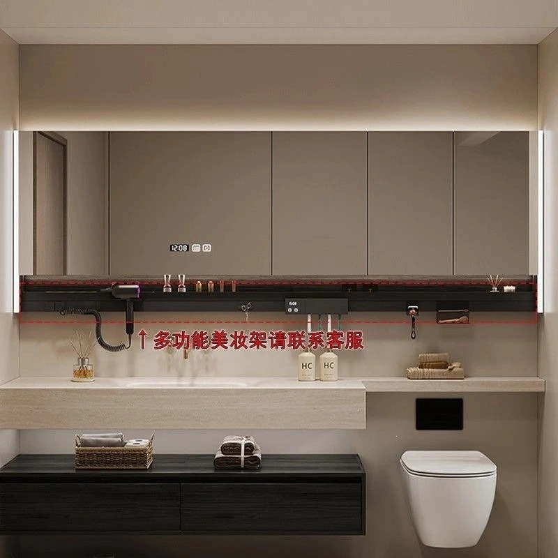 Multi-layer solid wood paint-free oak paint bath cabinet smart mirror cabinet toilet washstand