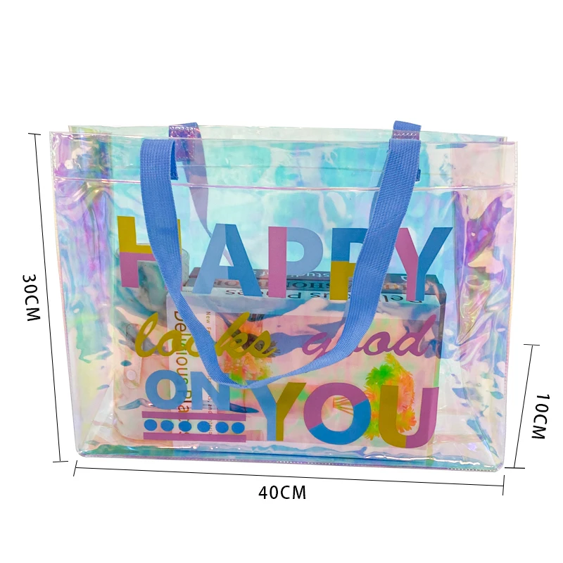 Transparent Tote Bag For Student Beauty Transparent Tote Bags For Girls Large Capacity with Handles Portable Shopping Handbag