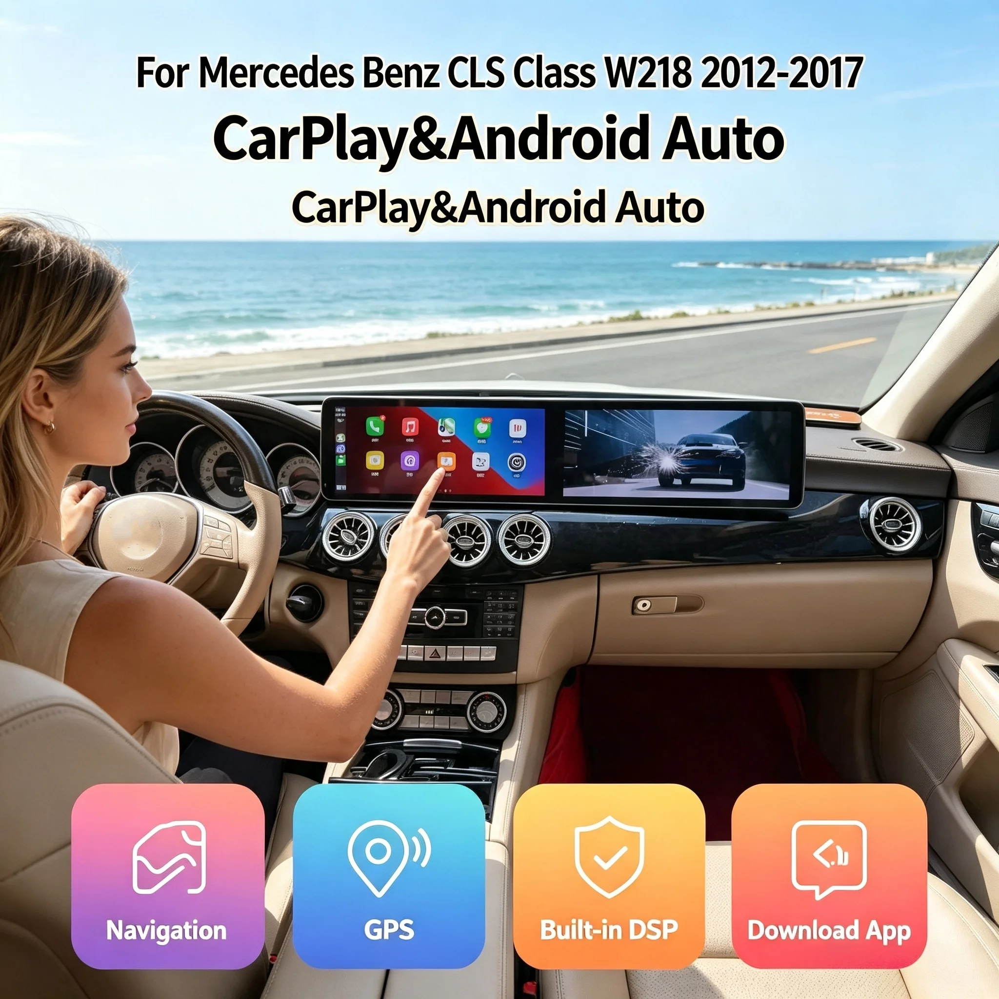 25.6 inch Multimedia Player Wireless Carplay Android Auto For Mercedes Benz CLS Class W218 X218 2012-2017 Android Car Radio
