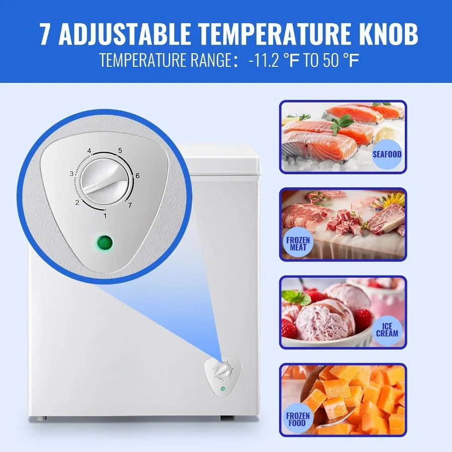 WANAI Chest Freezer Large Compact Deep Freezers Fast Freezing Freezers for Home Office Dorm Apartment Size Freezr with Removabl