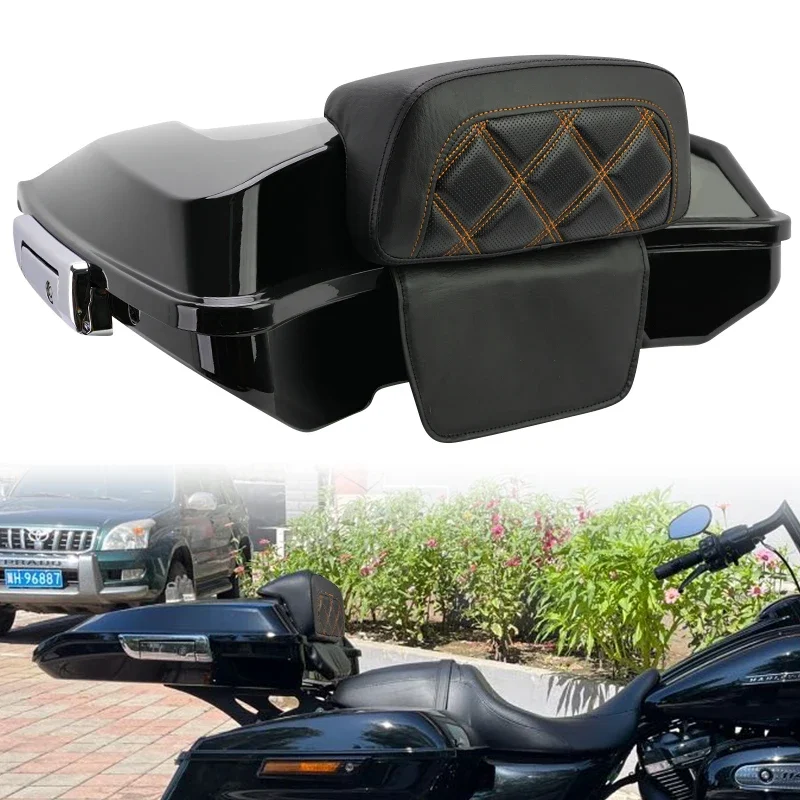 

Black Latches Razor Tail Bag Trunk Box Case Backrest For Harley Touring Electra Street Glide Ultra Classic Road King 1997-up