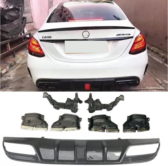 

Real Carbon Fiber Rear Bumper Lip Diffuser Spoiler With Exhaust Tip For Mercedes-Benz W205 C-Class C63 C43 Coupe AMG 2015-2020
