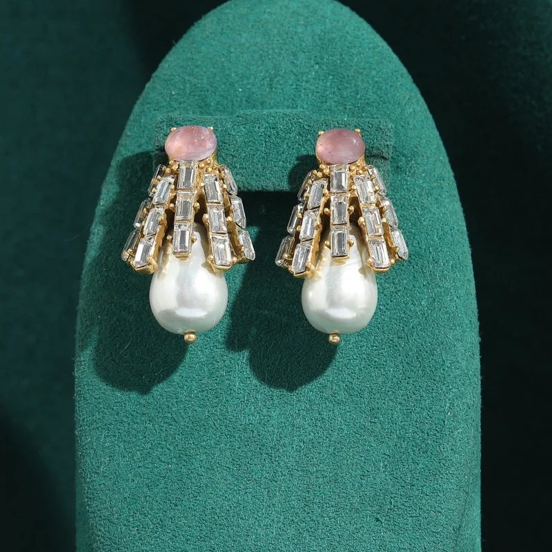 Vintage Purple Crystal White Zircon Pearl Earrings Jewelry High Quality Trendy Brand Designer Gift Simple Design Trends 2026 New