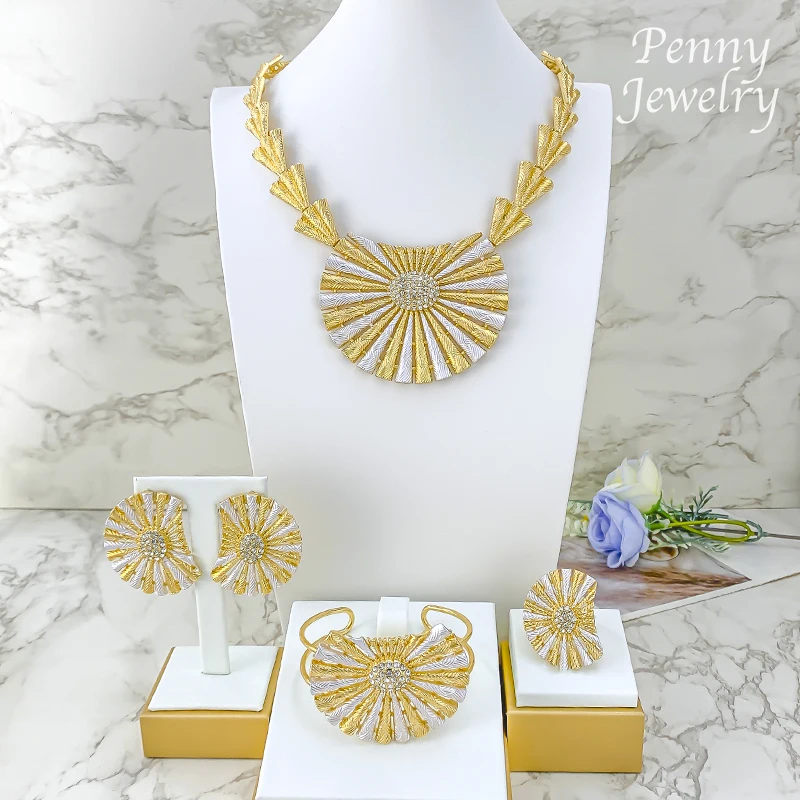 Personalized 18K Gold Plated 4Pcs Jewelry Set for Women Elegant Necklace Earrings Bracelet Ring Bridal Wedding Party Gifts