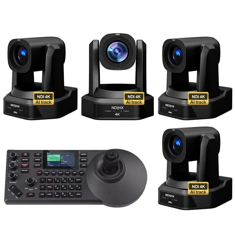 HD66K-30N Hot Stream Kit=4 pcs NDI POE 4K 30X AI Track SDI PTZ Broadcast Conference Camera HD MI LAN USB3.0+a pcs IP Controller