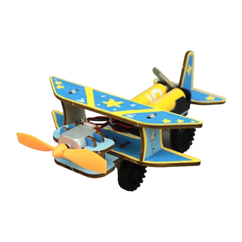 Wooden Plane Model Set with Small Motor Front Rotor, DIY Moving Science Craft for Class Demonstrations, Family Build Time