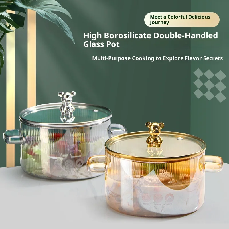 

Thickened High Borosilicate Glass Pot Cute Baby Food Soup Pot Double Ear Glass Noodle Bowl Milk Pot