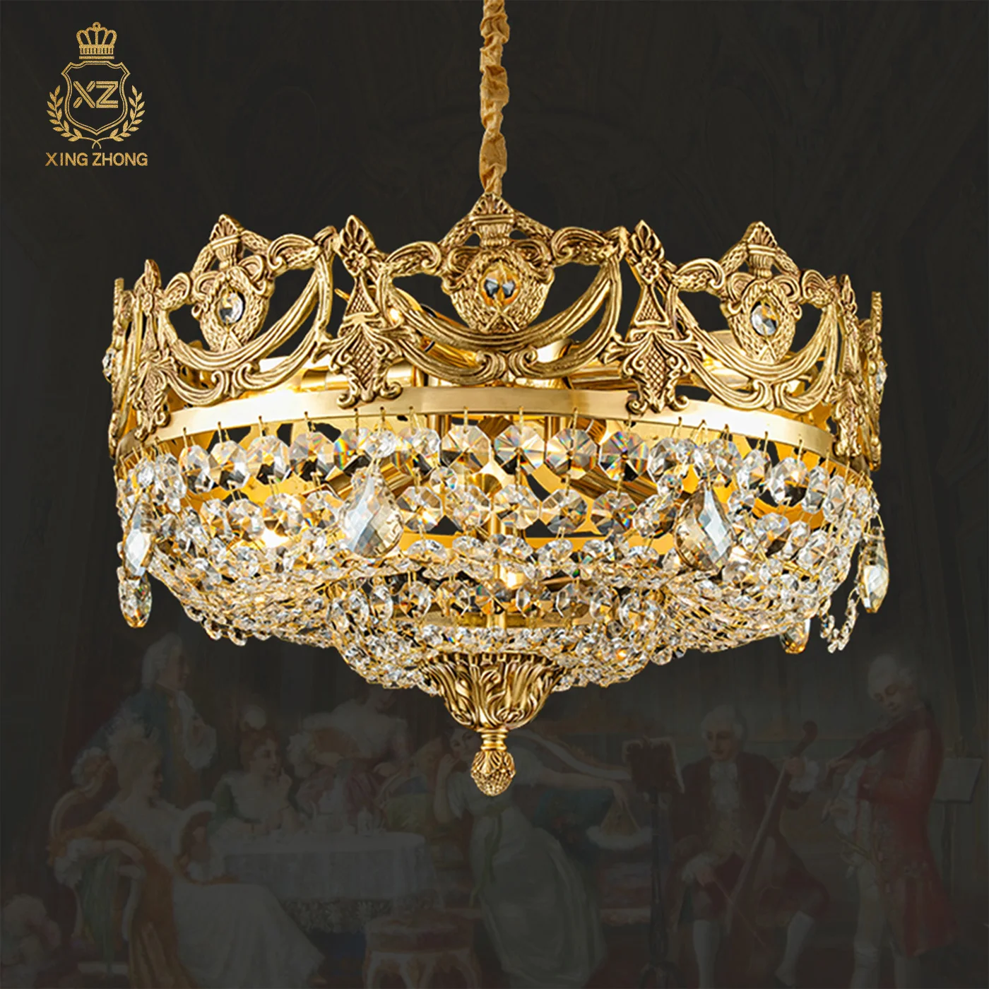 

French Retro Living Room Bedroom Brass Chandelier Hotel Banquet Hall Classic Round Pendant Lamp