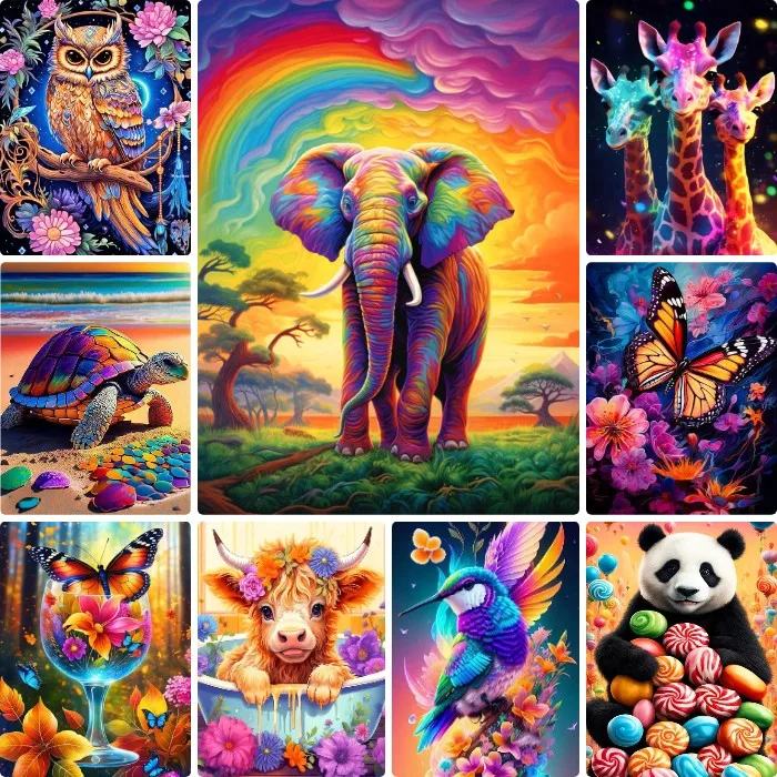 DIY Rainbow Floral Wild Animal Diamond Painting Colorful Nature Art Mosaic Handmade Art Creative Gift Home Decoration