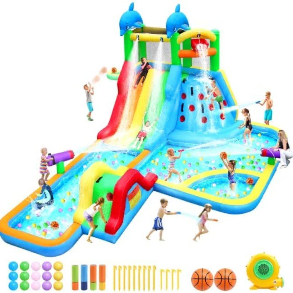 

20Ftx14Ft Inflatable Water Slide Bounce House Big Water Slides for Kids with Extra Long Slide Climbing Wall Pool Water Cannon