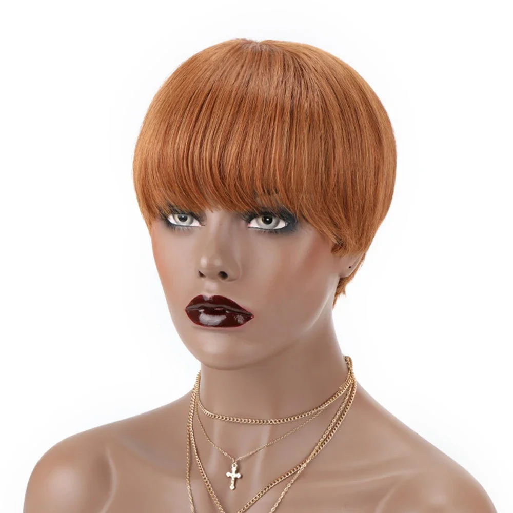 

Brown Color Fashion Short Wigs Brazilian Remy Straight Human Hair Wig Full Mechanism Pixie Cut Wigs for Black Women Daily Use