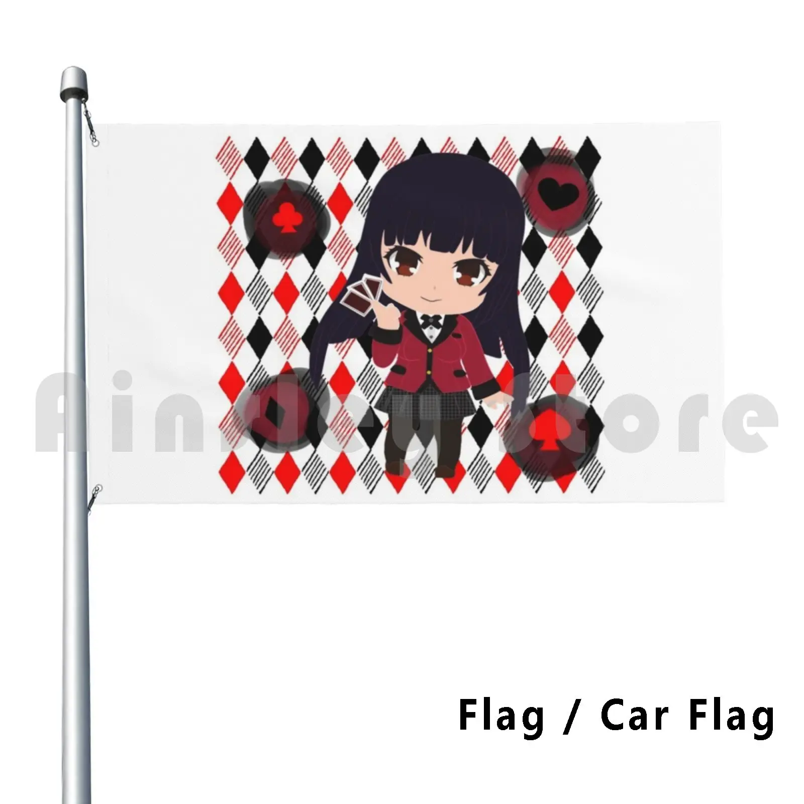 Gambling Freak Flag Car Flag Printing Custom Poker Girl Chibi Gambling Heart Diamonds Clubs Clovers Spades School