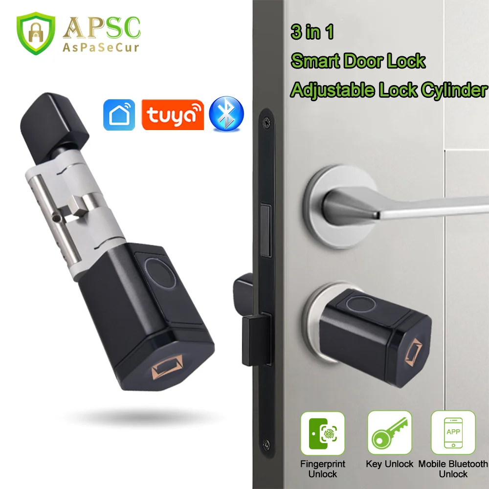 APSC Tuya Smart Fingerprint Recognition Lock Cylinder Keyless Entry Door Access Control System Mobile BLE APP Adjustable Length