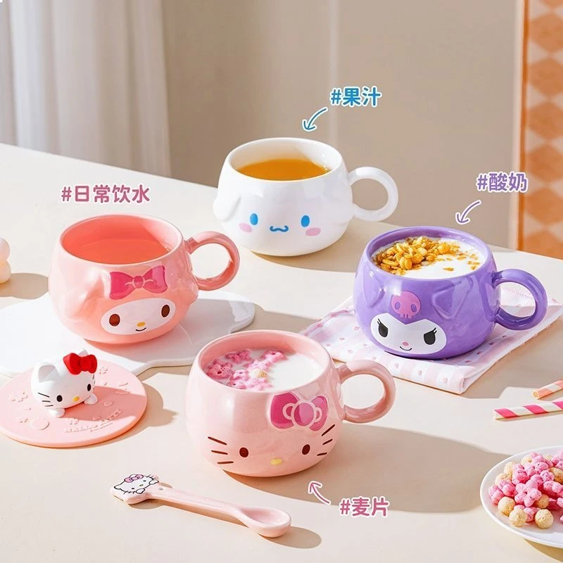

Kawaii Sanrio My Melody Ceramic Cup Cute Design Home Morning Tea Kuromi Anime Cartoon HelloKitty Lightweight Dishwasher Safe Toy