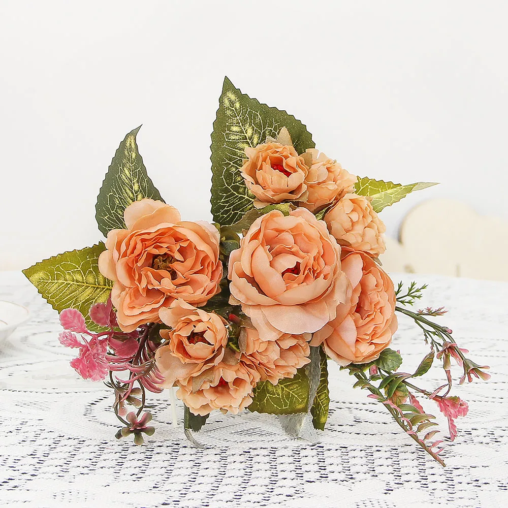 9 Köpfe Simulation Rose Gefälschte Hochzeit Bogen Seidenblume Dekoration Künstliche Hause Wohnzimmer Tisch Dekoration Gefälschte Blume – Detail 11