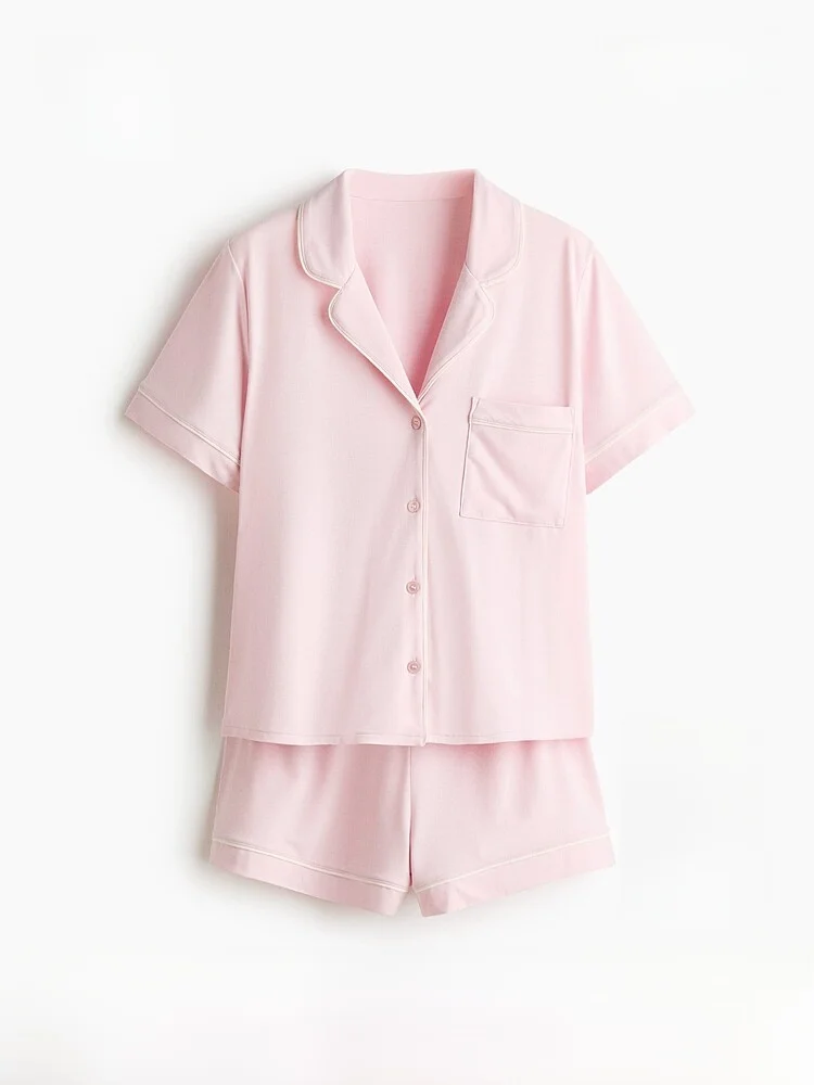 H&M Summer New Women's Sleepwear Set Mixed Fiber Viscose Short Sleeve Home Clothes Comfortable Breathable Nightgown