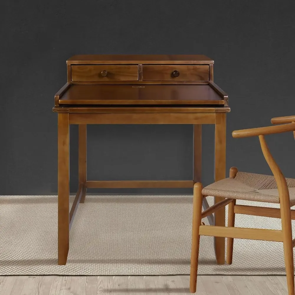 Elegant Wooden Home Office Desk with Drawers, Pull-Out Shelf, and Hidden Compartment