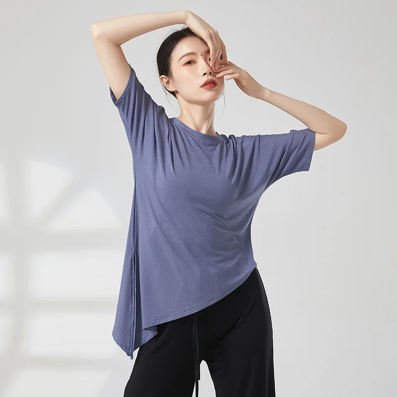 Modern Dance Training Top Clothes Women Soft Loose Irregular Short Sleeve Modal T-shirt Art Test Performance Basic Costume New