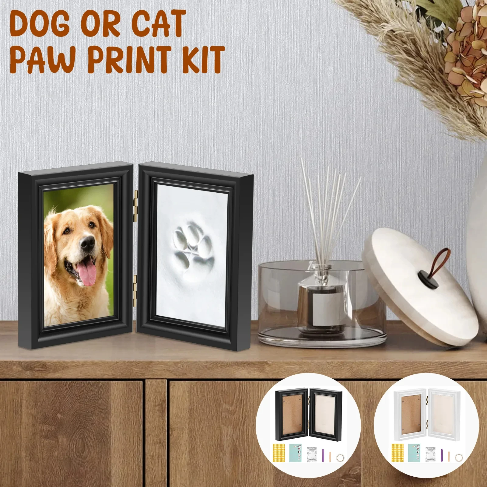

Paw Print Kit with Picture Frame and Imprint Clay Personalized Dog Paw Print Kit DIY Pet Paw Print Keepsake Kit for Pet Lovers
