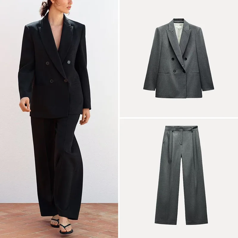 

Spring 2025 Women's Suiting Jaet with Pleated Wide Leg Pants Faionable Ensemble Z Brand Ladies Premium Wear