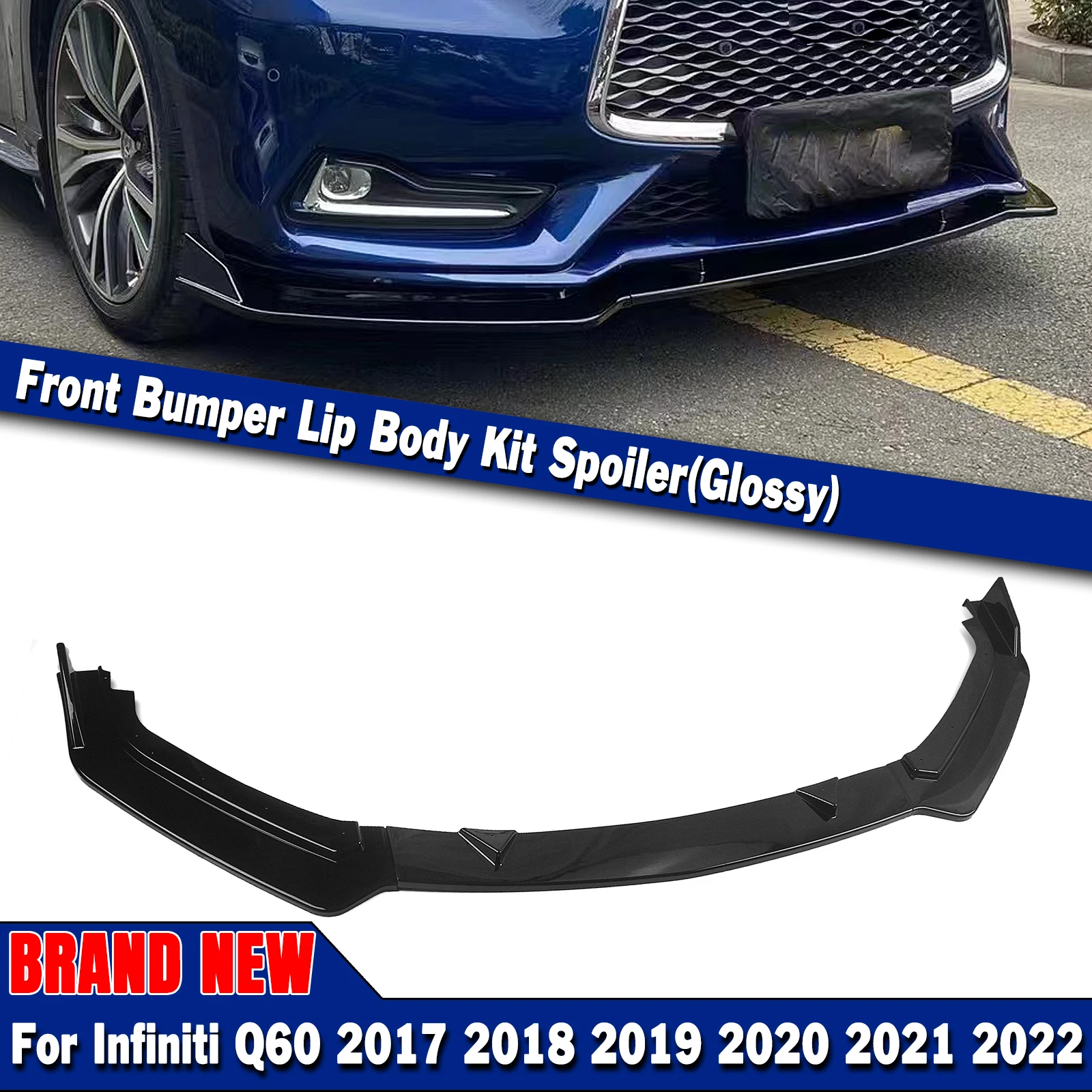 

For Infiniti Q60 2017-2022 Glossy Black/Carbon Fiber Look Front Bumper Spoiler Lip Splitter Car Lower Body Kit Guard Plate Blade