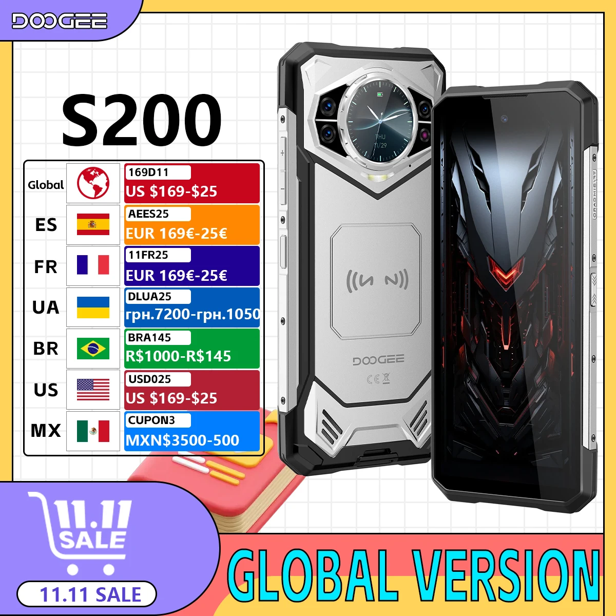 

Global Version DOOGEE S200 5G Rugged Phone 6.72" 120Hz Display 100MP AI Main Camera 1.32" Rear Display 10100mAh Android 14 NFC