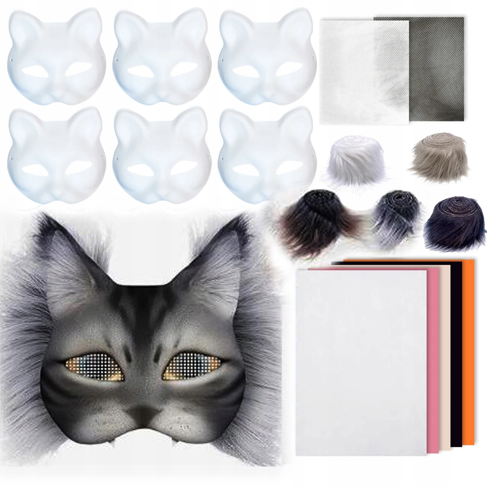 2026 Masken Weiße Katzenmasken Leere DIY Halloween-Maske Tier-Halbmasken Maskerade für Cosplay-Party