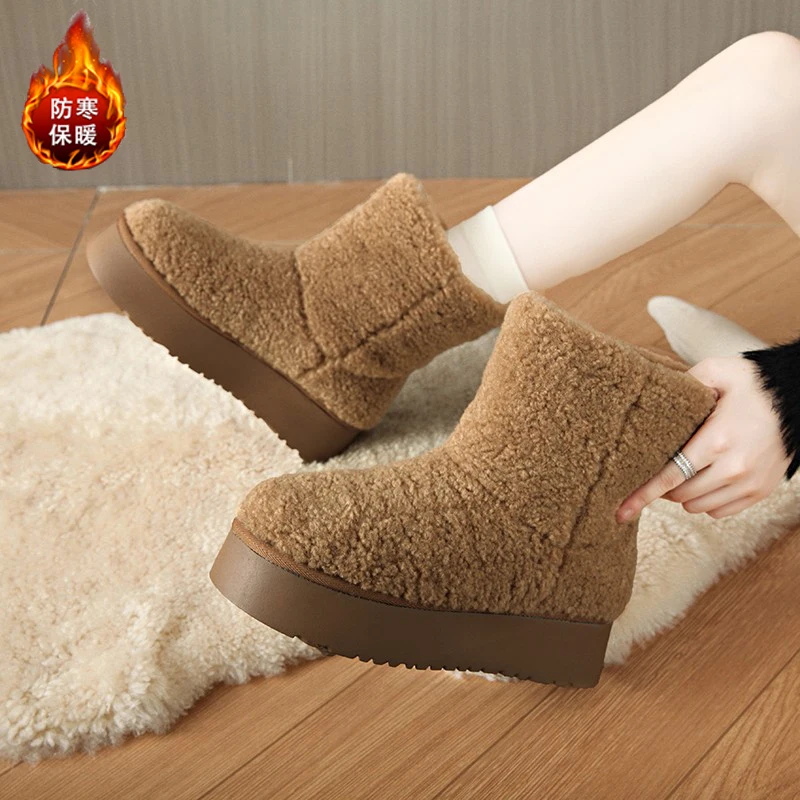 Winter Fur Warm Ankle Snow Boots Cute Short Plush Flat Bottom Non-slip Short Tube Women's Snow Boots Fur Plush Comfort Warm Wome