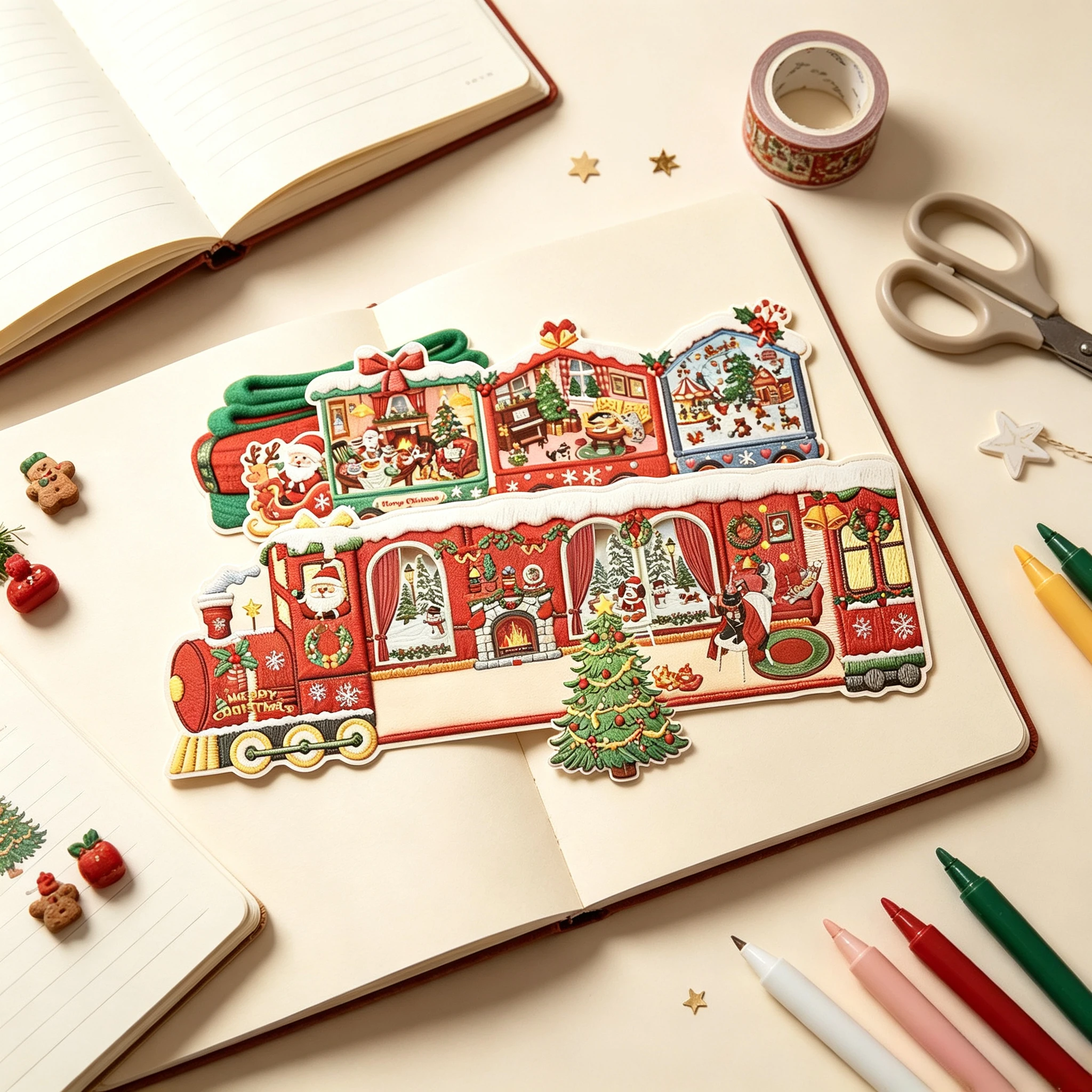 Festive Christmas Scene‑Building Sticker Pack, 2 Styles Xmas Carol Decals for Children DIY Journal Scrapbook Handcraft Decor