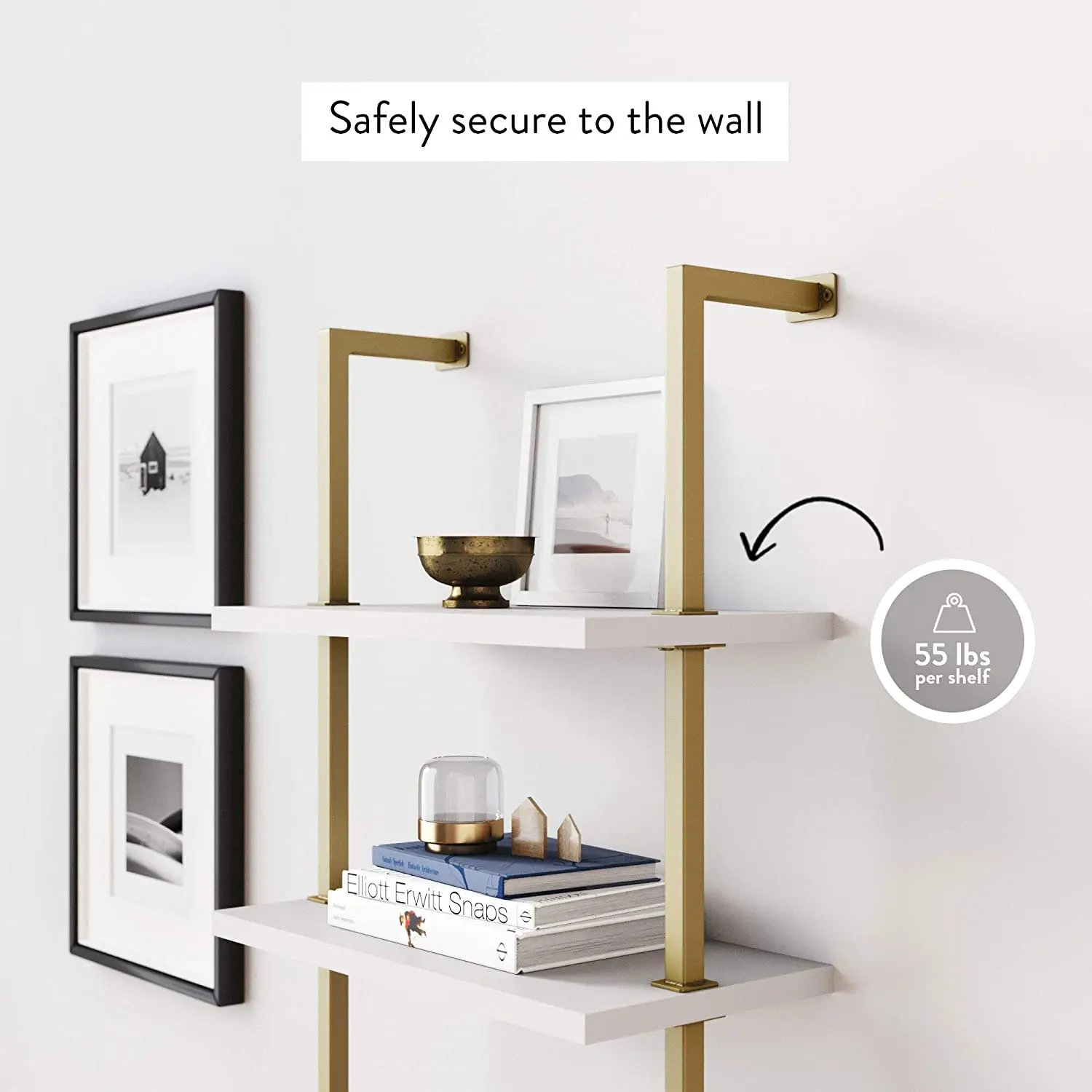 Custom .Custom.Multifunctional Wall Mount 5 Layers Gold Color Ladder Bookshelf with Industrial Metal Frame for Clothes Store/Hom