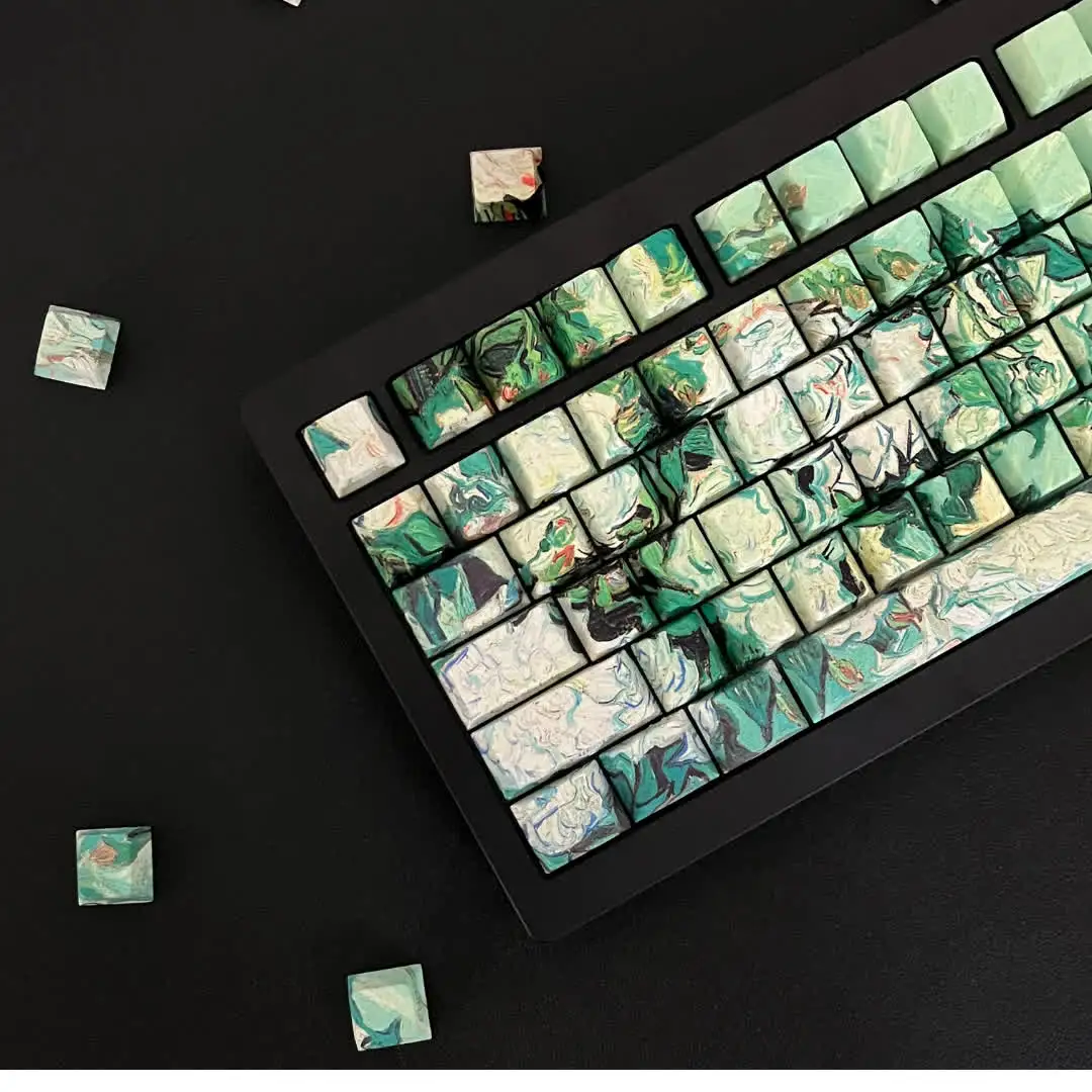 

Oil painting white rose keycap original side engraved light-transmitting 131 key PBT five-sided thermal sublimation mechanical k