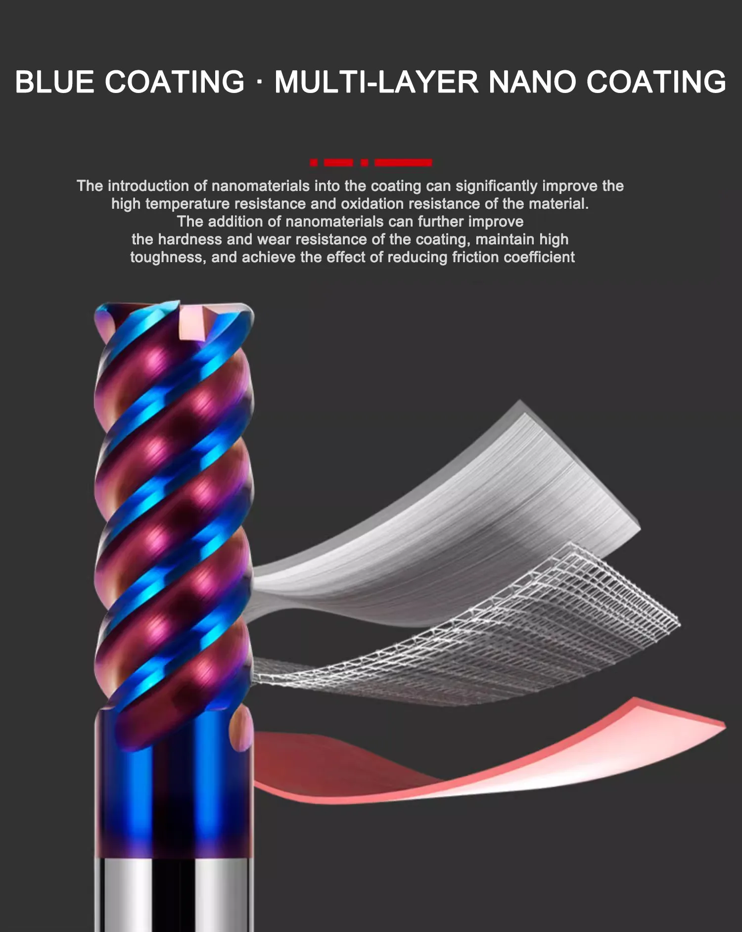 SHAZAM Hartmetall-Wolframstahl-Flachfräser mit blauer Nano-Beschichtung, HRC75, 4-Schneiden, CNC-Maschinen, Spezialfräser für Edelstahl – Detail 2