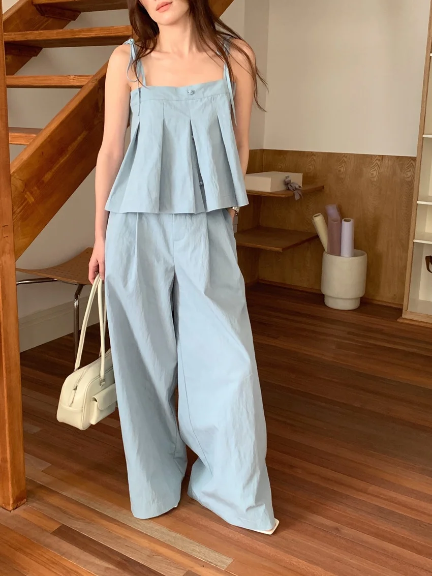 Alien Kitty High Street Loose Tank Tops Gentle Women 2025 New Straight Summer Minimalist Mopping Pants Slim Mujer Casual Sets