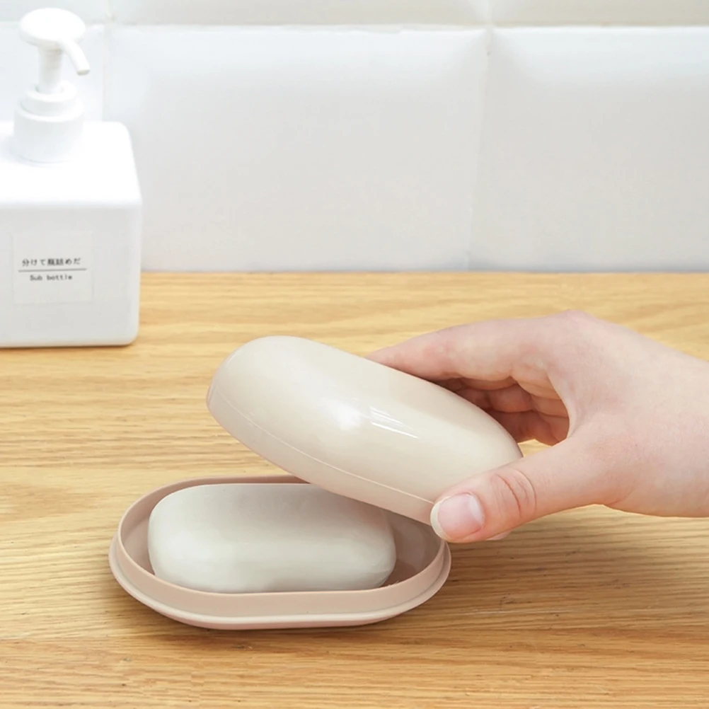 

2Pcs Soap Box Container Holder Oval Dustproof Travel Dish Portable Tray for Bathroom Kitchen Easy Clean