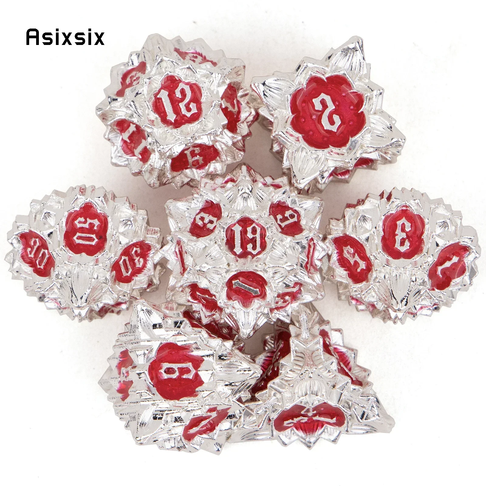 

7 Pcs White Red Lotus Flower Metal DicePerfect For Rpgs, Board Games, And Card Games.Dice For Games, Dnd Dice Set
