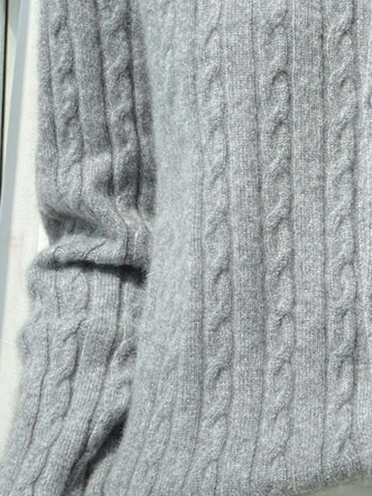 

TLOML New Fashion Women's Wool Cardigan Casual Turn Down Collar Cable Knit Cashmere Sweater Autumn Winter 100% Merino Wool Tops