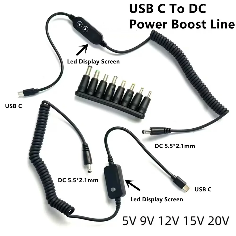 USB C To DC Adapter Cable 5V 9V 12V 15V 20V PD Trigger Cable Type C To DC Power Cord Can Switch Voltage By Pressing The Key