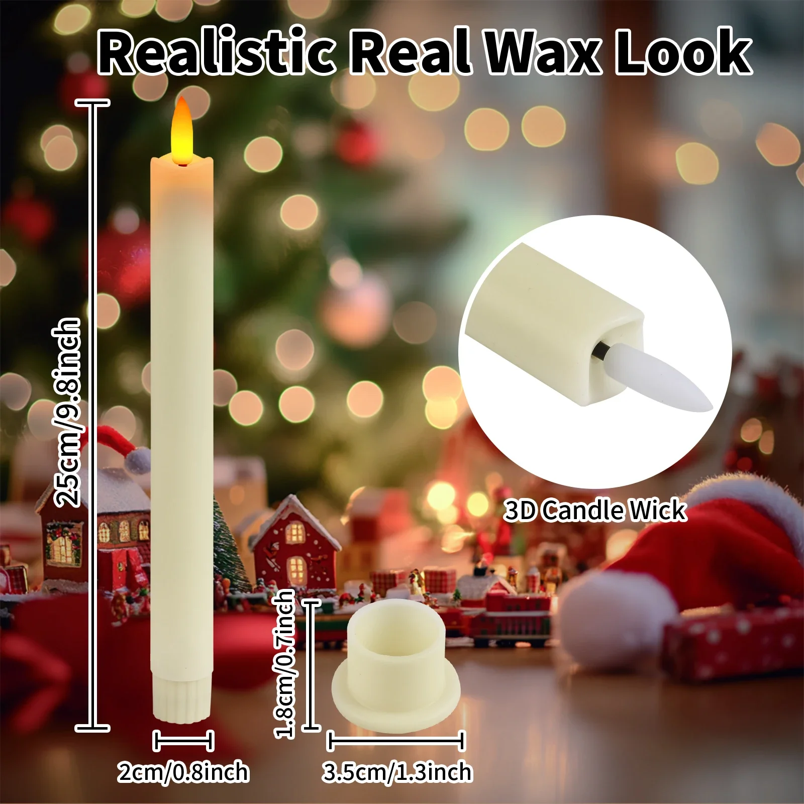 25CM Flameless Taper LED Candles Set with Remote Timer 3D-Wick Flickering Window Candles Electronic Christmas Candlesticks Light
