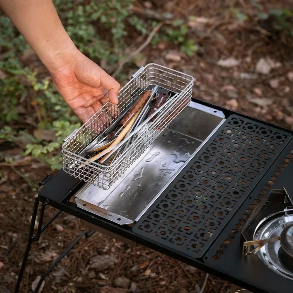 

304 Stainless Steel Foldable IGT Basket – 1 Unit Universal Fit Hollow Drainage, Portable Camping Picnic Accessory Organizer