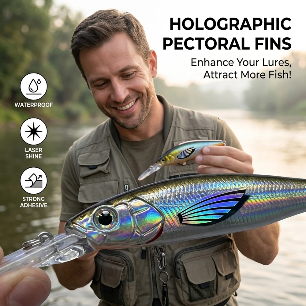 Holographische Laser-Brustflosse-Aufkleber Wasserdichte Angelköder-Aufkleber Selbstklebend DIY Zubehör für Hartköder Swimbait Jigs – Detail 3