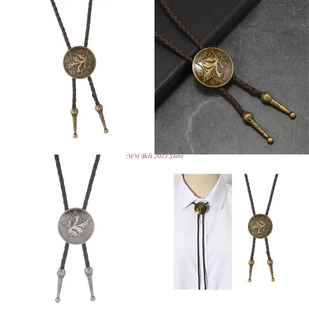

49ME Unisex Necklace Lightweight Metal Star Charm Durable PU Leather Rope Accessory