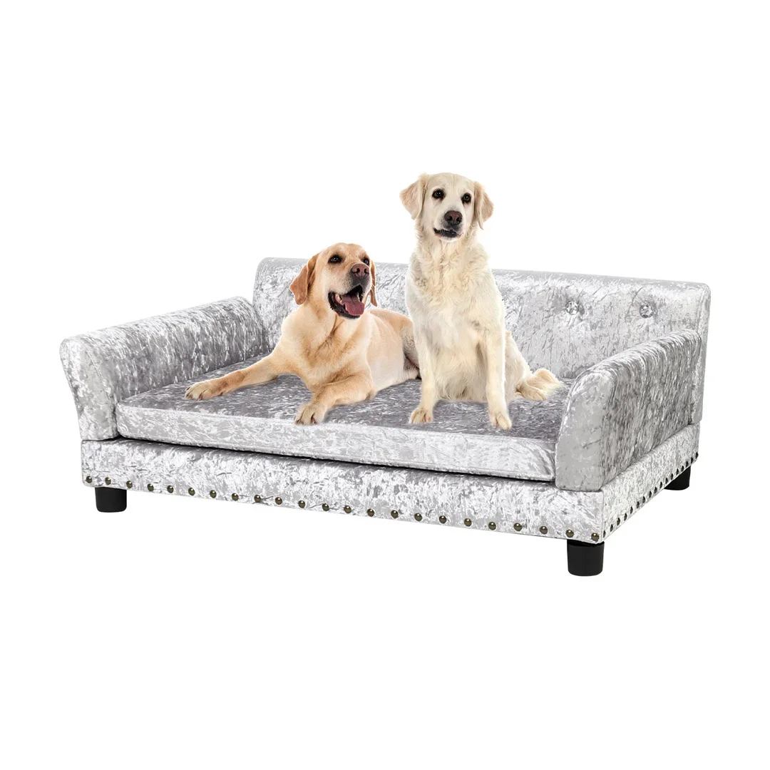 

Deluxe Dog Couch Bed Silver Dutch Velvet Upholstered Sofa Bed With Removable Cushion For Medium To Large Dogs